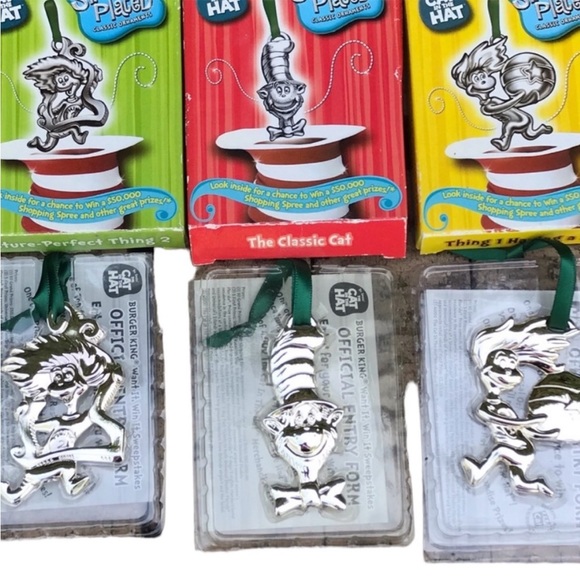 3 Dr. Seuss Cat In The Hat Silver Christmas Ornament - Picture 1 of 3